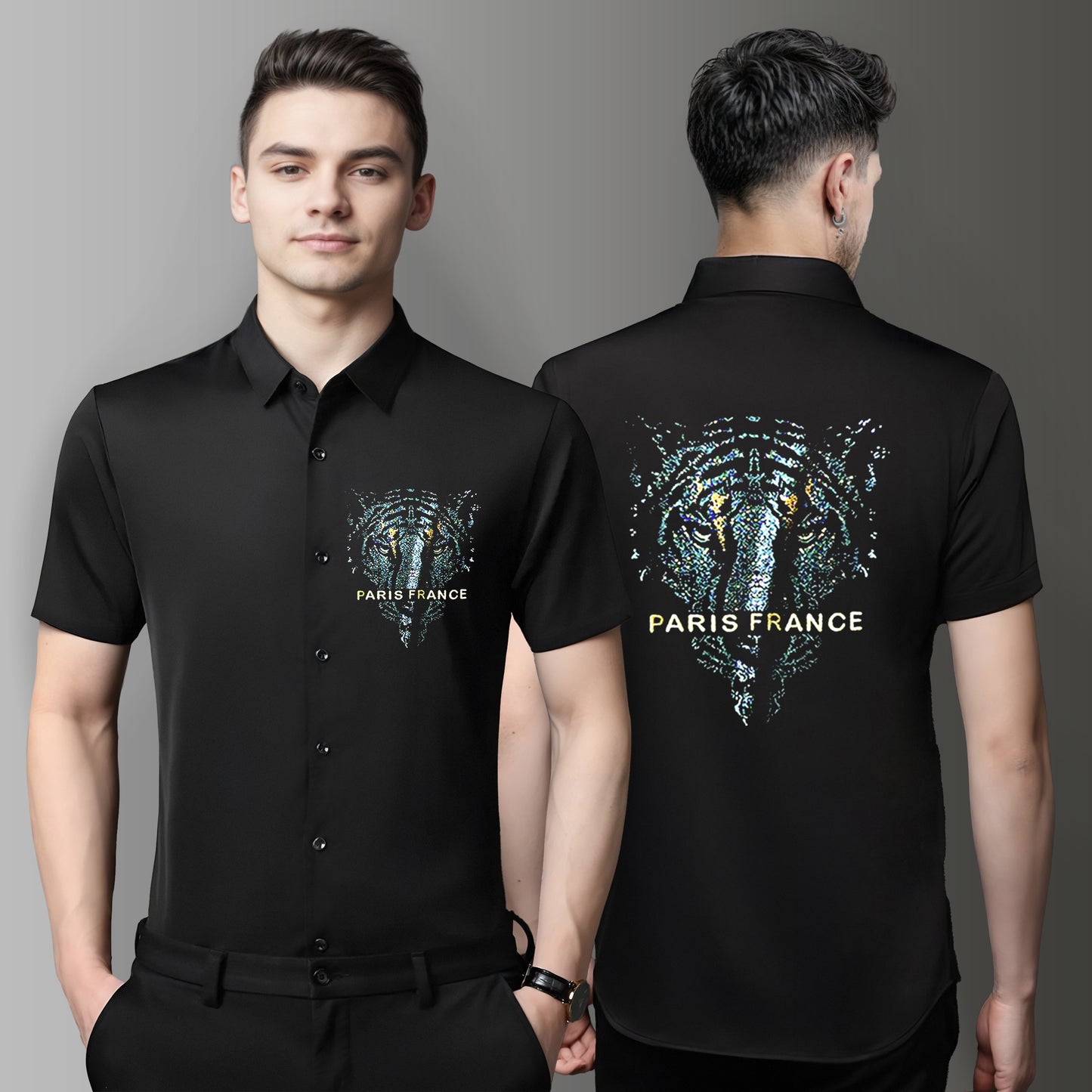 Men's Luxury Rhinestone Half Sleeve Shirt