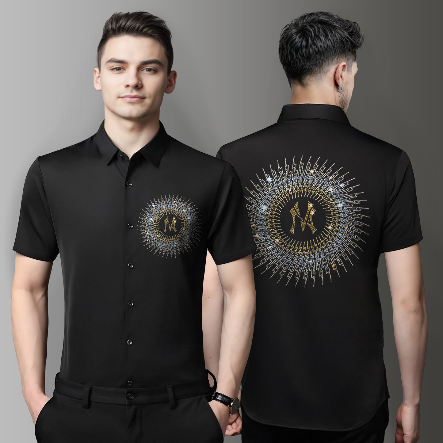 Men's Luxury Rhinestone Half Sleeve Shirt