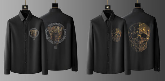 Pack Of 2 Black Luxury Cotton Shirts (TIGERLOCK+SKULL)