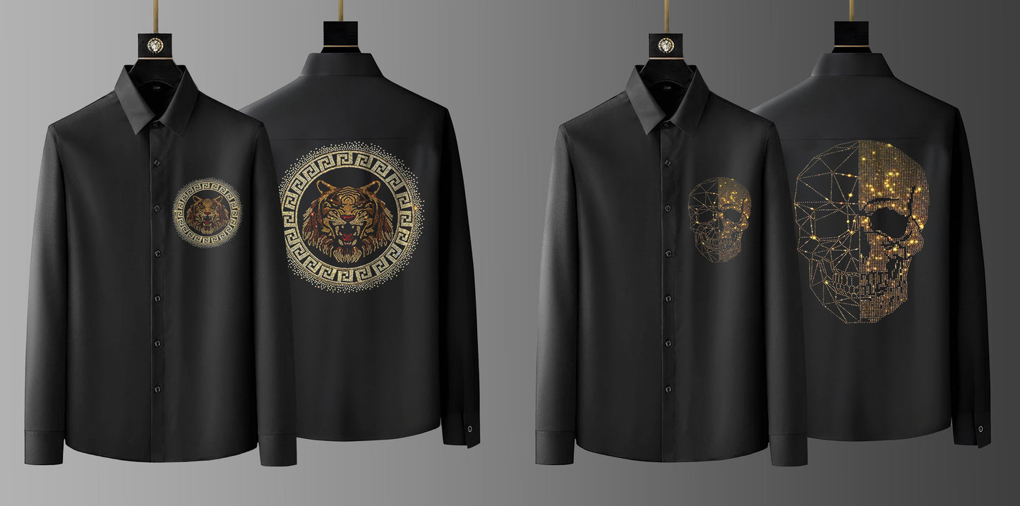 Pack Of 2 Black Luxury Cotton Shirts (TIGER 3+SKULL)