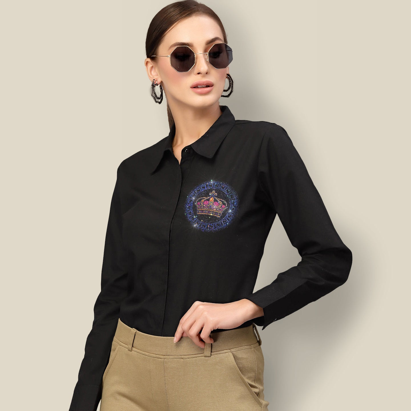 Women Luxury Rhinestone Shirt