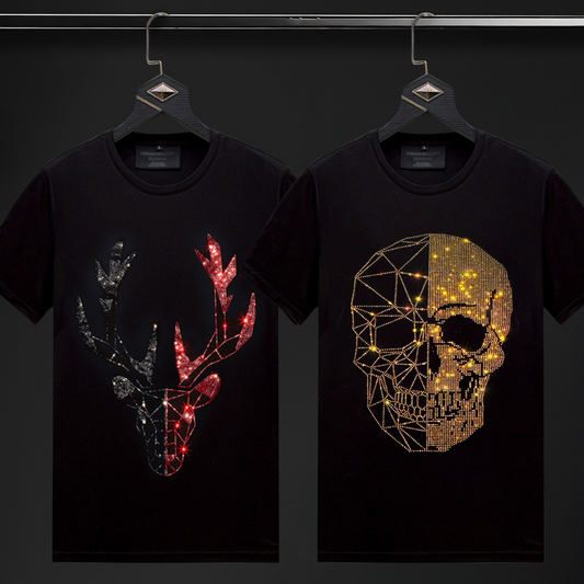 Pack Of 2 Luxury Cotton T-shirts (DEER+SKULL)