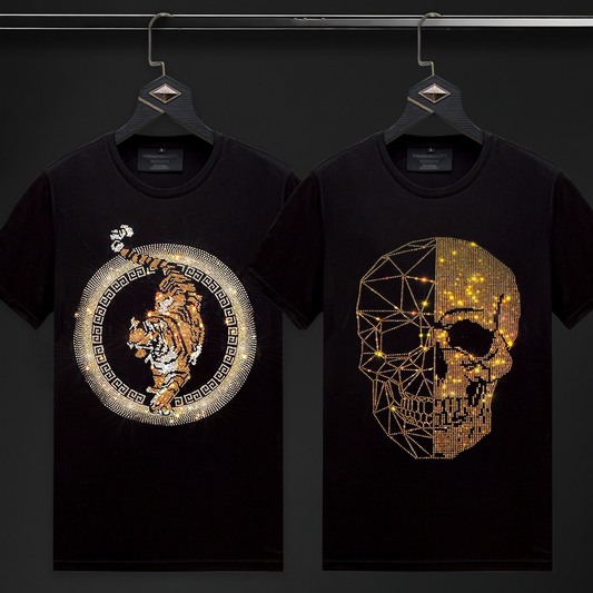 Pack Of 2 Luxury Cotton T-shirts (TIGER4+SKULL)