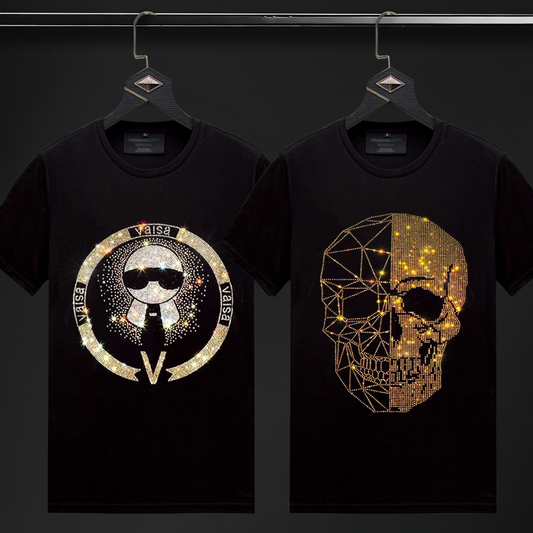 Pack Of 2 Luxury Cotton T-shirts(TIE+SKULL)