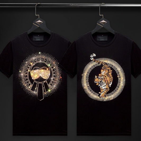Pack Of 2 Men's Luxury Cotton T-shirts (GLASSES+TIGER 4)