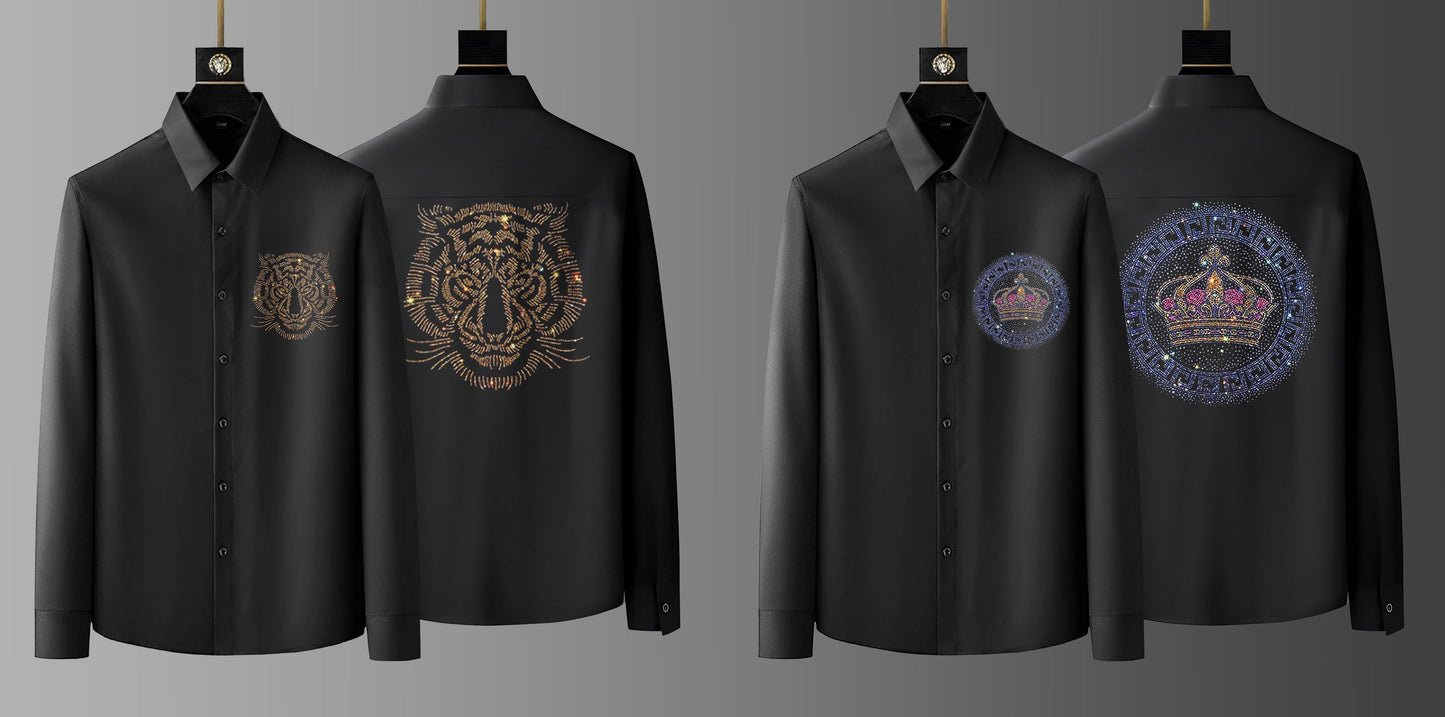 Pack Of 2 Black Luxury Cotton Shirts (TIGER 1+CROWN)