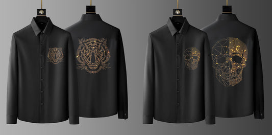 Pack Of 2 Black Luxury Cotton Shirts (TIGER 1+SKULL)