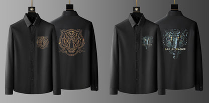 Pack Of 2 Black Luxury Cotton Shirts (TIGER 1+PARIS)