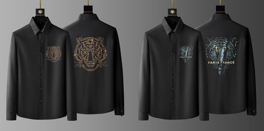 Pack Of 2 Black Luxury Cotton Shirts (TIGER 1+PARIS)