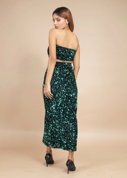 STUNNING BLACK & GREEN VELVET SEQUIN CO-ORD SET