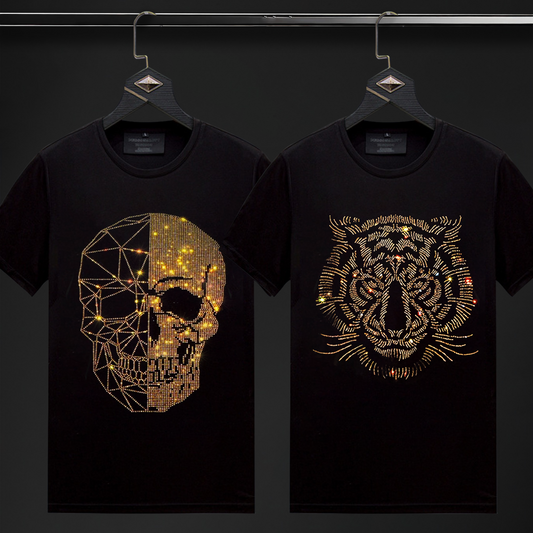 Pack Of 2 Luxury Cotton T-shirts (SKULL+TIGER 1)