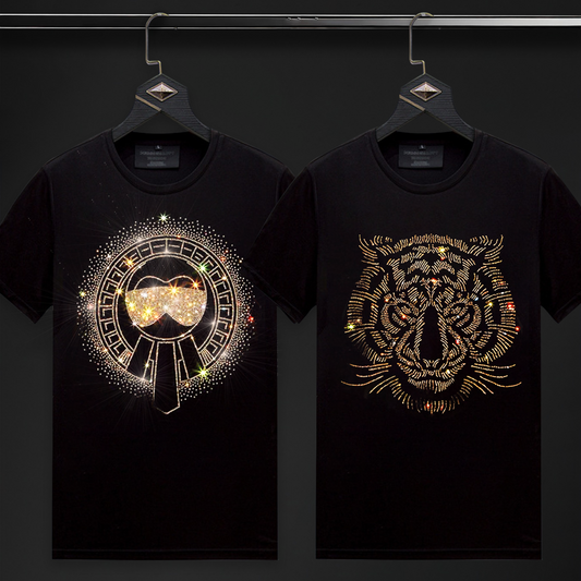 Pack Of 2 Men's Luxury Cotton T-shirts (GLASSES+TIGER 1)