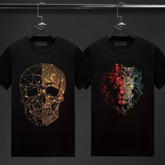 Pack Of 2 Luxury Cotton T-shirts (SKULL+LION)