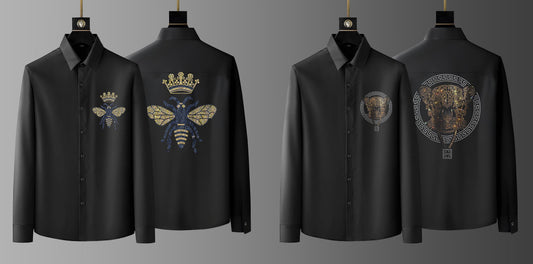 Pack Of 2 Black Luxury Cotton Shirts (BUTTERFLY+TIGERLOCK)