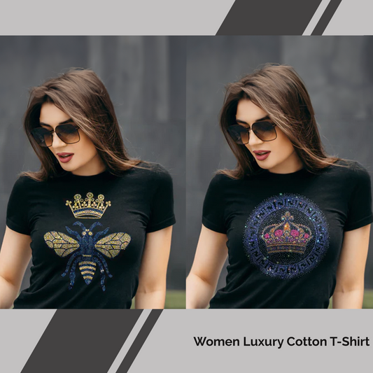 Pack of 2 Women's Luxury Cotton T-Shirts (BUTTERFLY+CROWN)