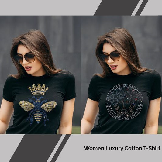 Pack of 2 Women's Luxury Cotton T-Shirts (BUTTERFLY+EMPRESS)