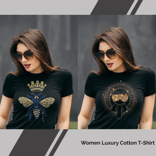 Pack of 2 Women's Luxury Cotton T-Shirts (BUTTERFLY+GLASSES)