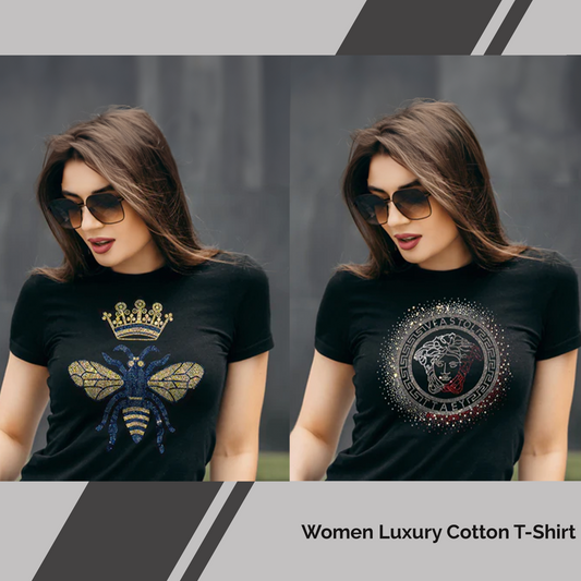 Pack of 2 Women's Luxury Cotton T-Shirts (BUTTERFLY+RULER)