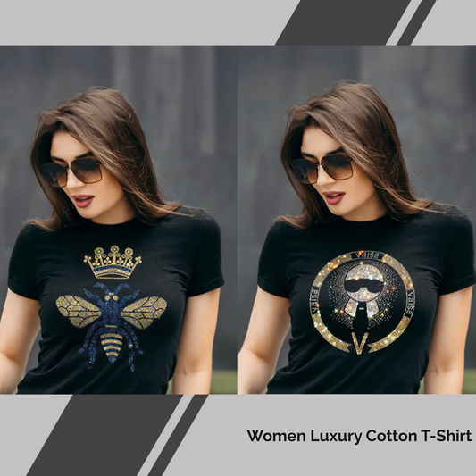 Pack of 2 Women's Luxury Cotton T-Shirts (BUTTERFLY+TIE)