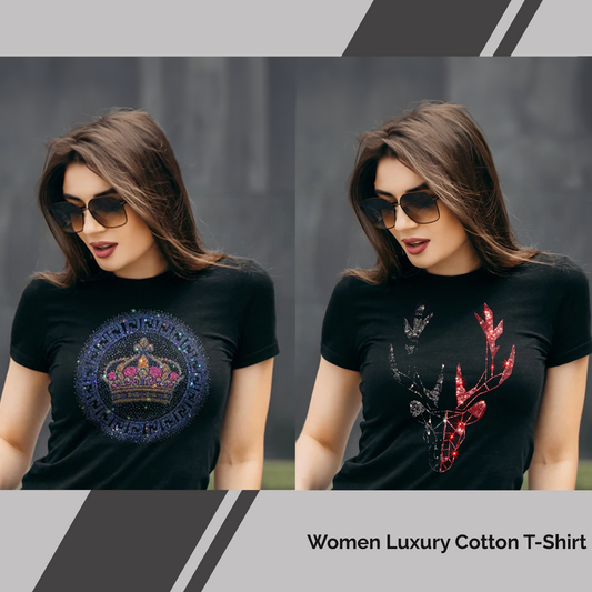 Pack of 2 Women's Luxury Cotton T-Shirts (CROWN+DEER)