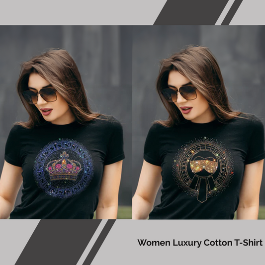 Pack of 2 Women's Luxury Cotton T-Shirts (CROWN+GLASSES)