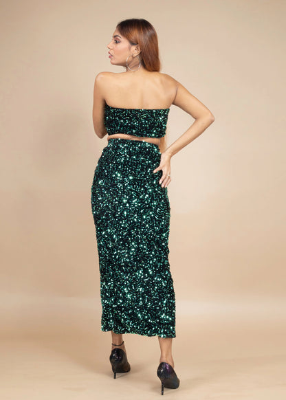 STUNNING BLACK & GREEN VELVET SEQUIN CO-ORD SET