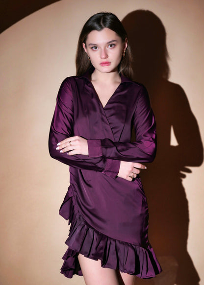 VIOLET SHIRT STYLE DRESS WITH FRILL