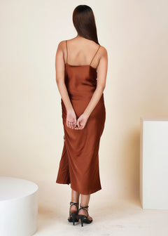 COPPER SATIN SWAY SIDE RUCHED DRESS