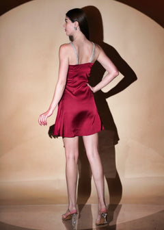 Maroon Celestial Satin Drift Mini Dress