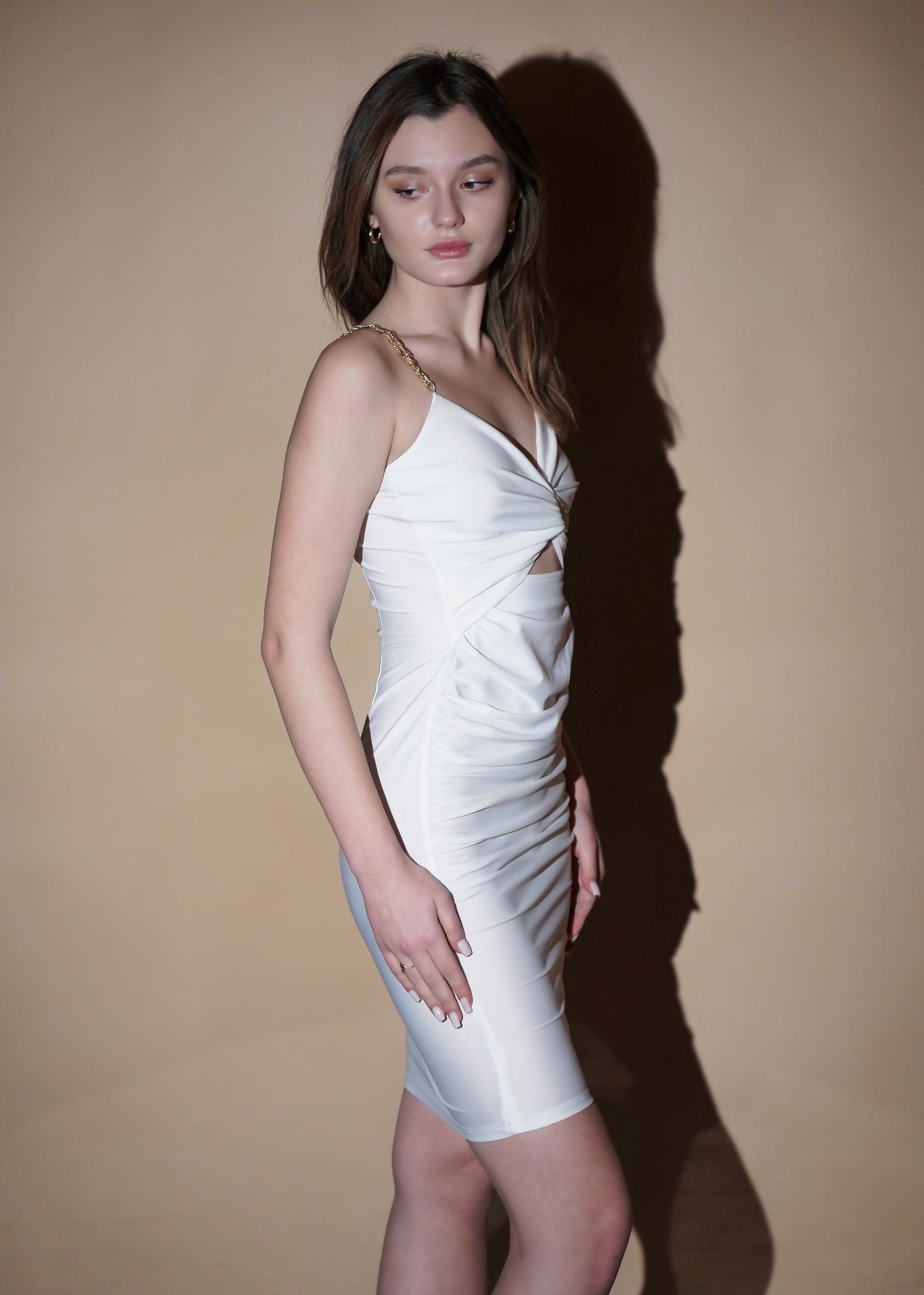 WHITE DACRON BODYCON DRESS