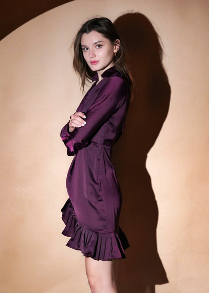 VIOLET SHIRT STYLE DRESS WITH FRILL