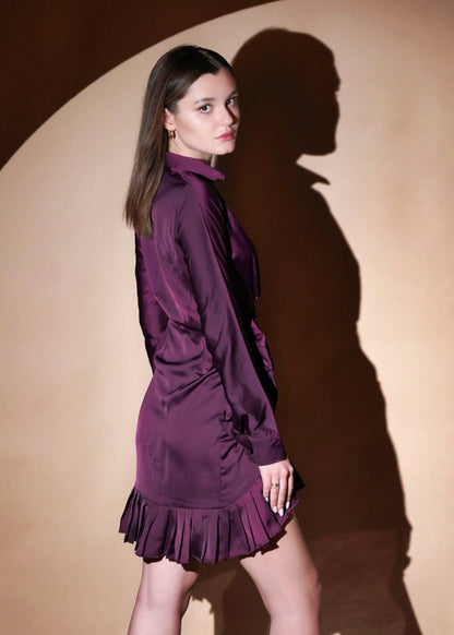 VIOLET SHIRT STYLE DRESS WITH FRILL