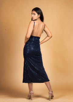 SLEEK SENSATION BLUE SEQUIN SLIP DRESS