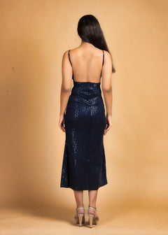 SLEEK SENSATION BLUE SEQUIN SLIP DRESS