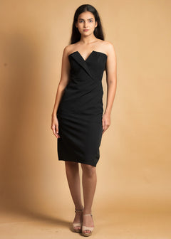 ELEGANCE MEETS STYLE PREMIUM BLACK CREPE BODYCON DRESS