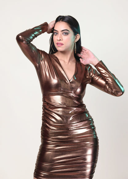 BRONZE HAZE RUCHED GLAM DRESS