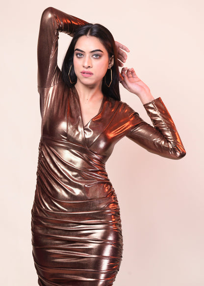 BRONZE HAZE RUCHED GLAM DRESS