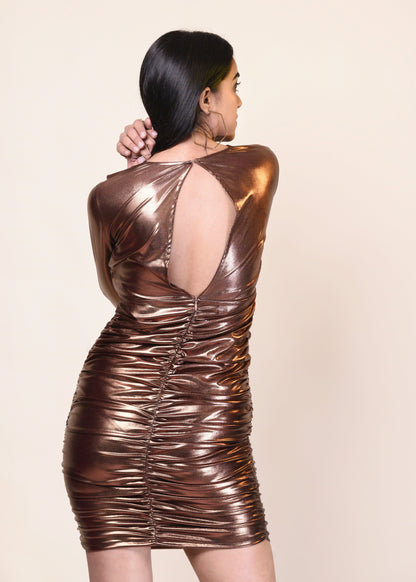 BRONZE HAZE RUCHED GLAM DRESS