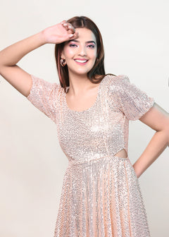 DAZZLE PEACH SEQUIN SIDE CUT OUT DRESS