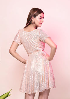 DAZZLE PEACH SEQUIN SIDE CUT OUT DRESS