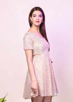 DAZZLE PEACH SEQUIN SIDE CUT OUT DRESS