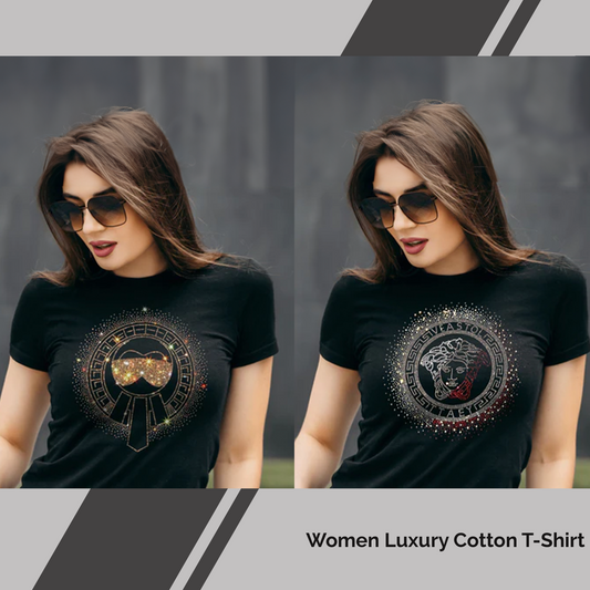 Pack of 2 Women's Luxury Cotton T-Shirts (GLASSES+RULER)