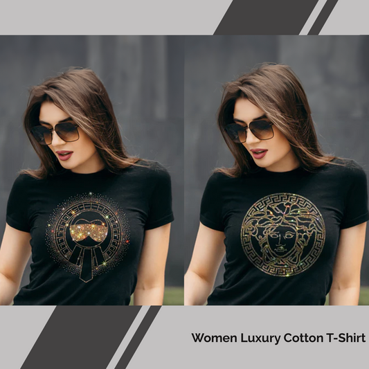 Pack of 2 Women's Luxury Cotton T-Shirts (GLASSES+QUEEN)