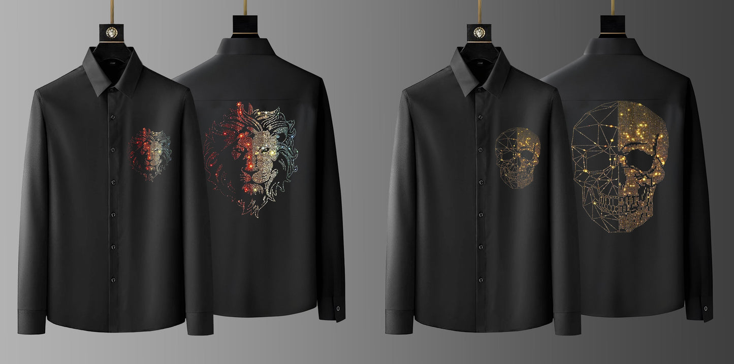 Pack Of 2 Black Luxury Cotton Shirts (LION+SKULL)