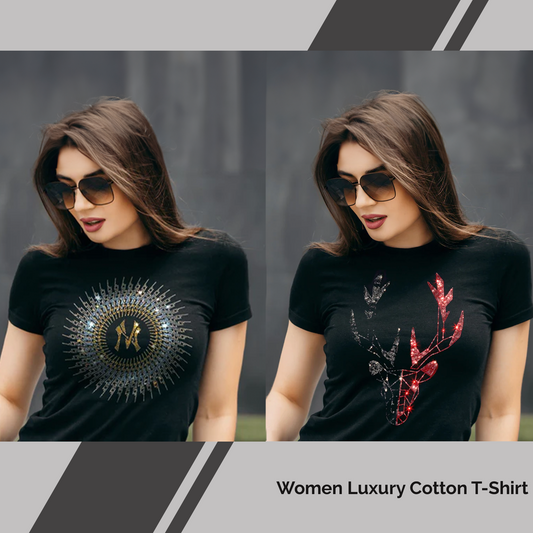 Pack of 2 Women's Luxury Cotton T-Shirts (NCIRCLE+DEER)