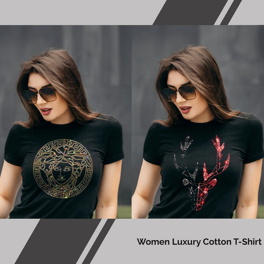 Pack of 2 Women's Luxury Cotton T-Shirts (QUEEN+DEER)