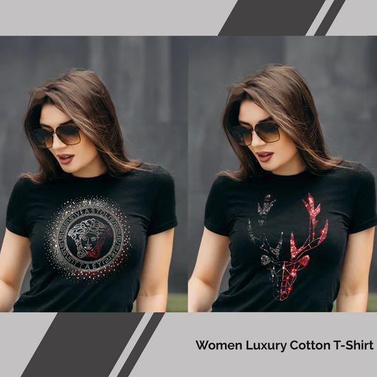 Pack of 2 Women's Luxury Cotton T-Shirts (RULER+DEER)
