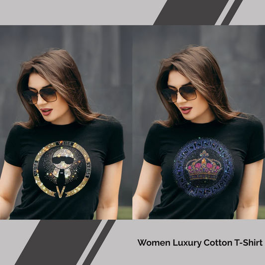 Pack of 2 Women's Luxury Cotton T-Shirts (TIE+CROWN)