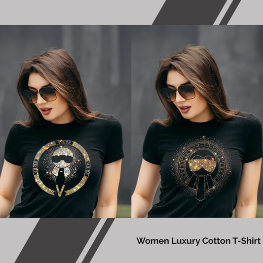 Pack of 2 Women's Luxury Cotton T-Shirts (TIE+GLASSES)