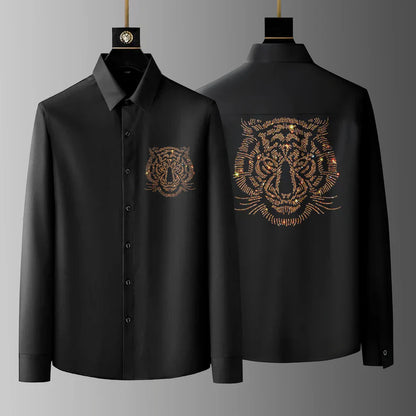 Pack Of 2 Black Luxury Cotton Shirts (TIGER 1+BUTTERFLY)